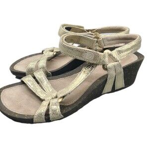 Teva Ysidro Metallic Snake Leather Strappy Low Wedge Sandal Women Sz 6.5